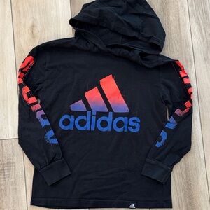 Adidas Boy Small Size 8 Hooded Long Sleeve T-Shirt Black, Red, Blue Logo